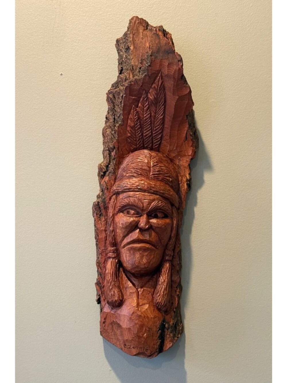 Hand Carved Wood Native American Style Wall Sculpture